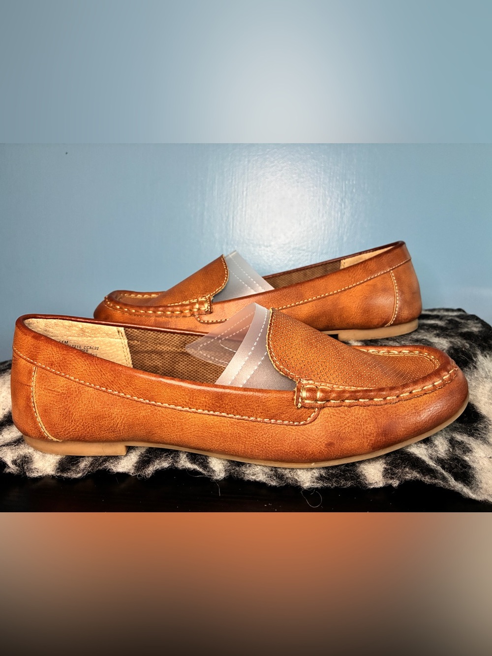 boc Perforated Leather Penny Loafers in Cognac Brown